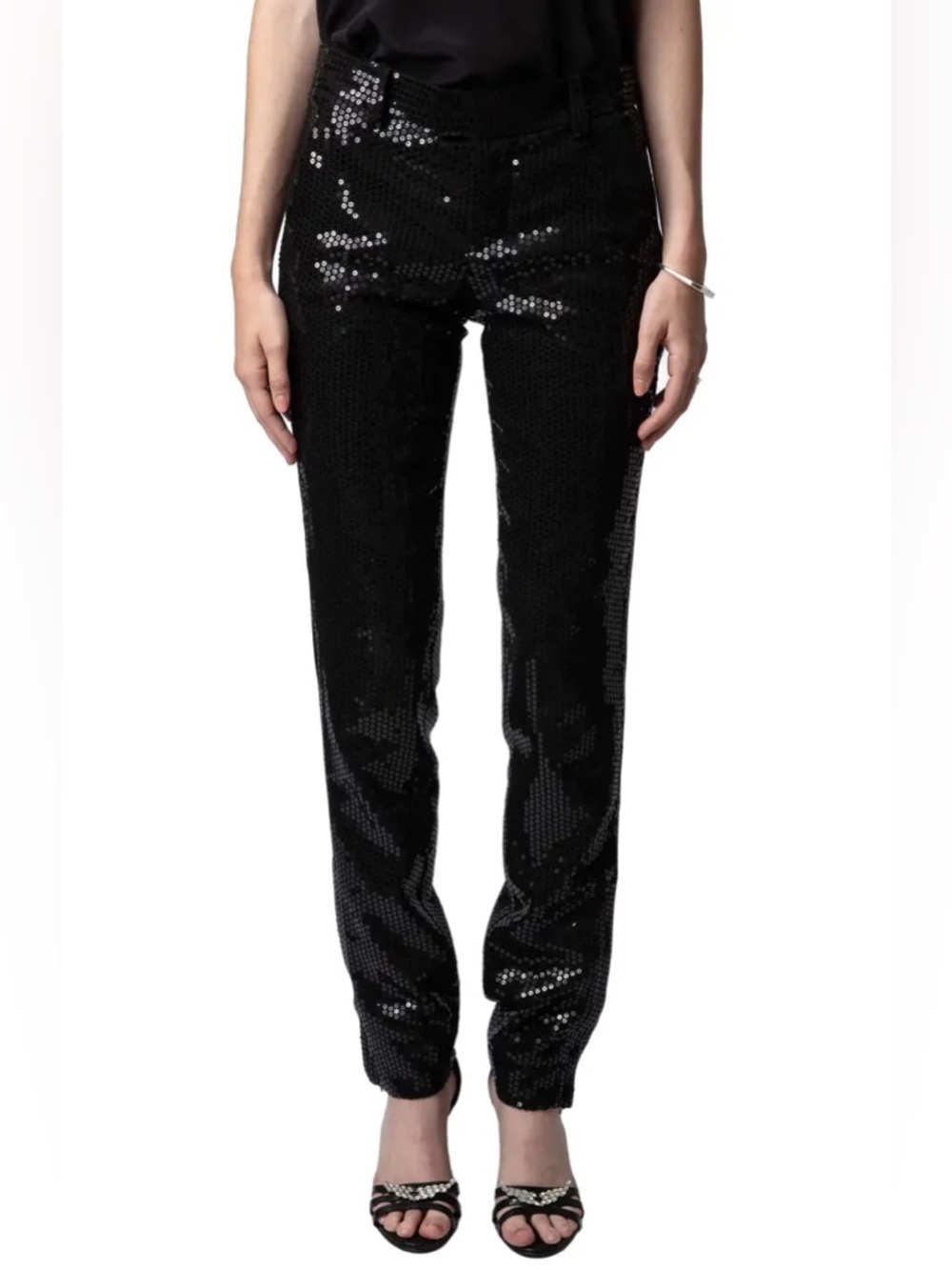 NWT Zadig & Voltaire Prune Ankle Zip Sequin Straight Leg Pants Sparkle Sz 34